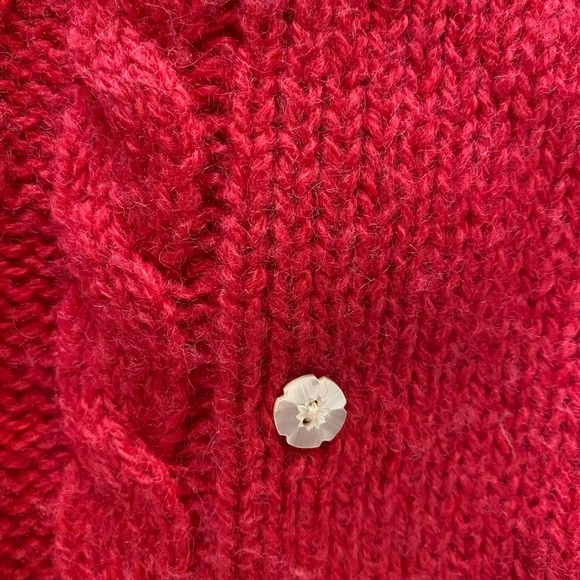 Vintage Robert Scott Ltd Pink Shetland Wool Cardigan Sz L CableKnit Sweater - Picture 5 of 9